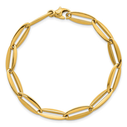 14K Gelbgold Poliert 7mm Lang Oval Glieder 7.5 Zoll Armband