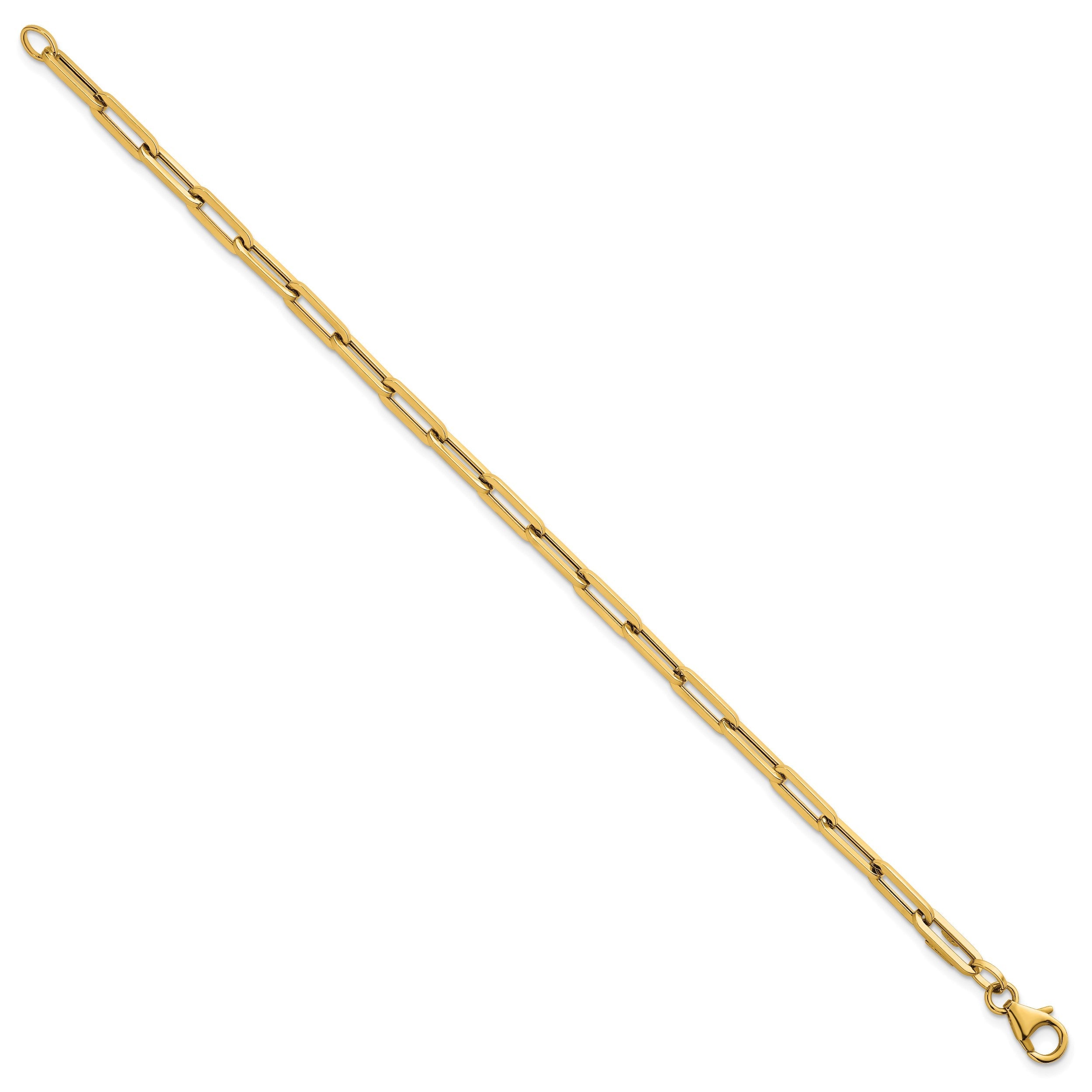 14K Gelbgold Poliert 4mm Büroklammer Glieder 7.5 Zoll Armband