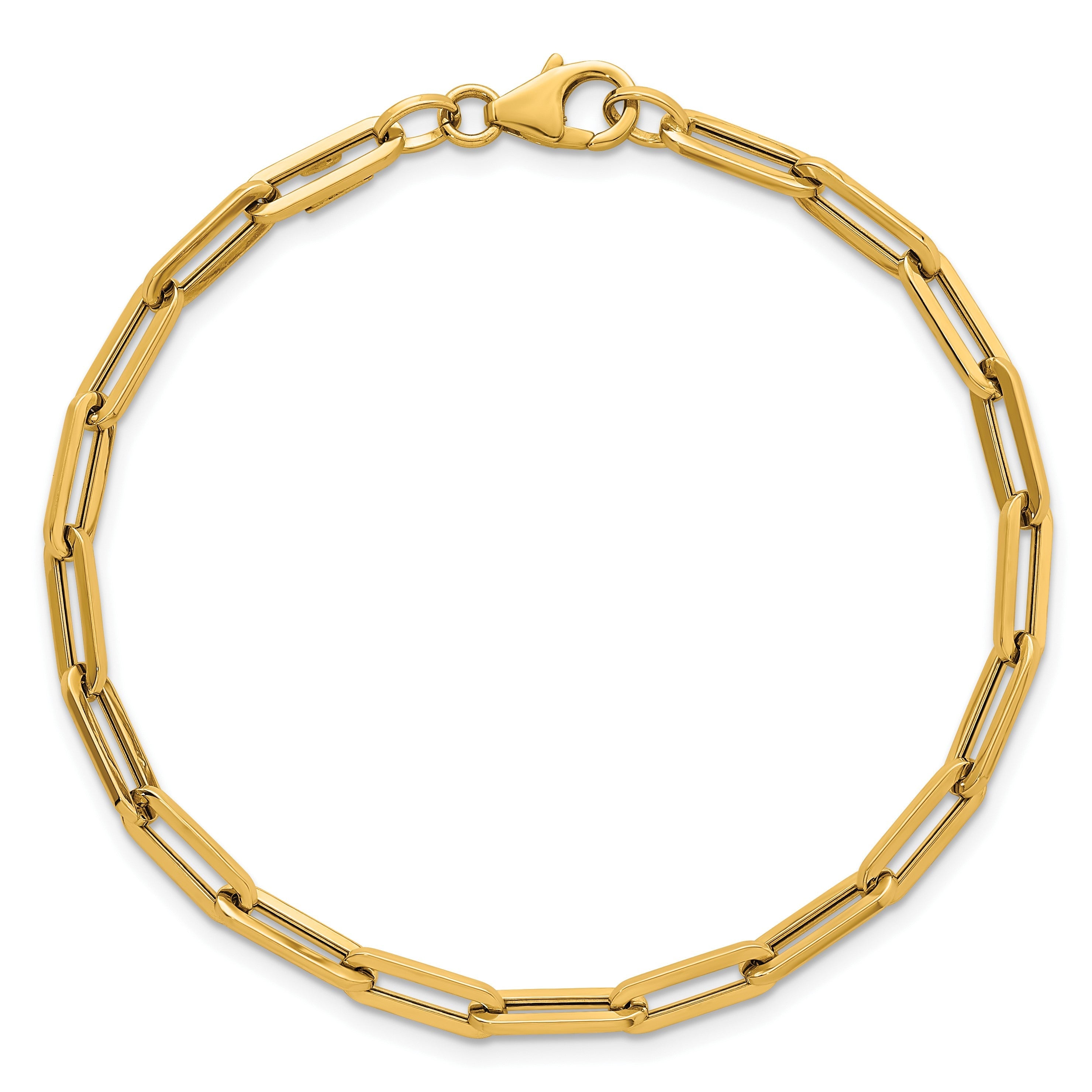 14K Gelbgold Poliert 4mm Büroklammer Glieder 7.5 Zoll Armband