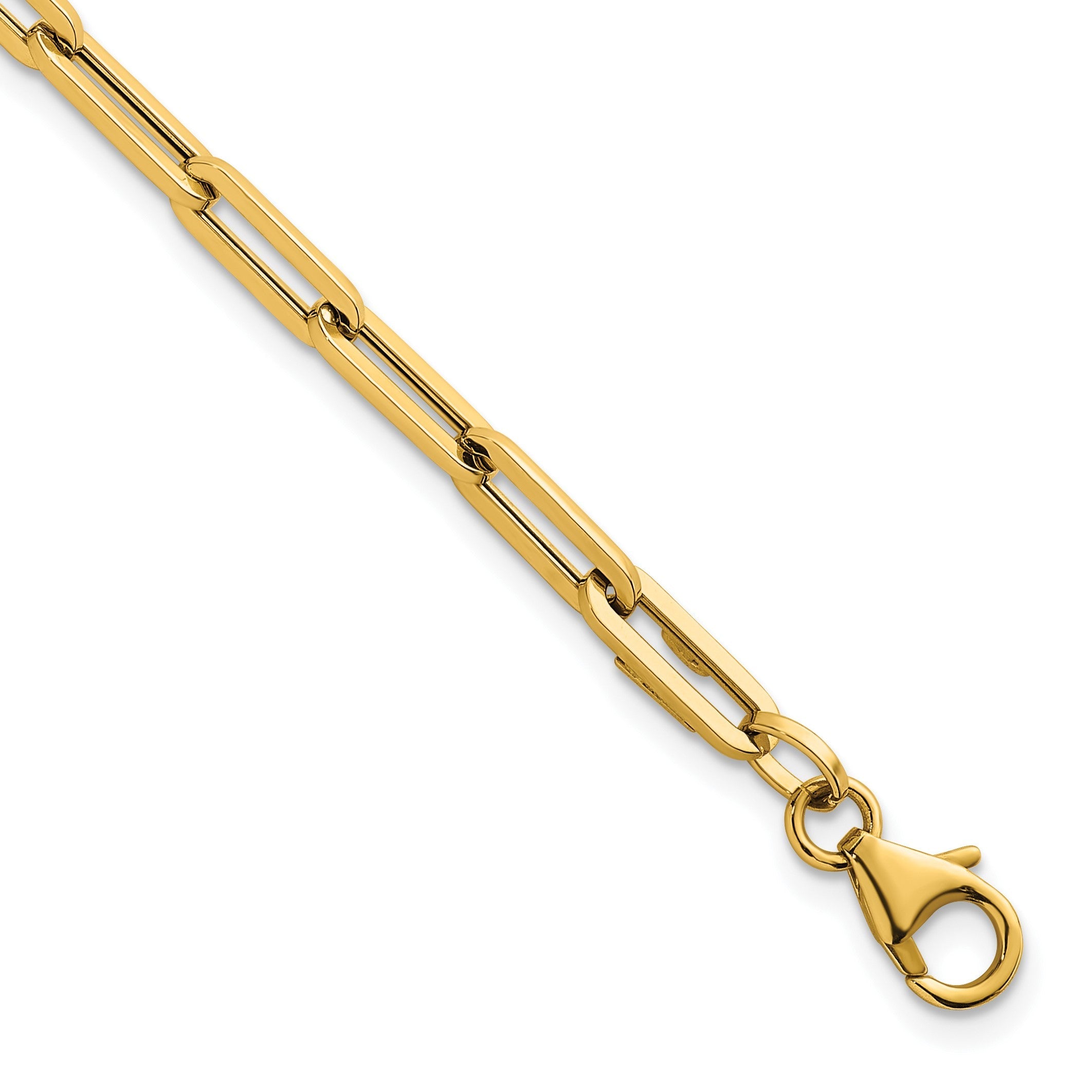 14K Gelbgold Poliert 4mm Büroklammer Glieder 7.5 Zoll Armband