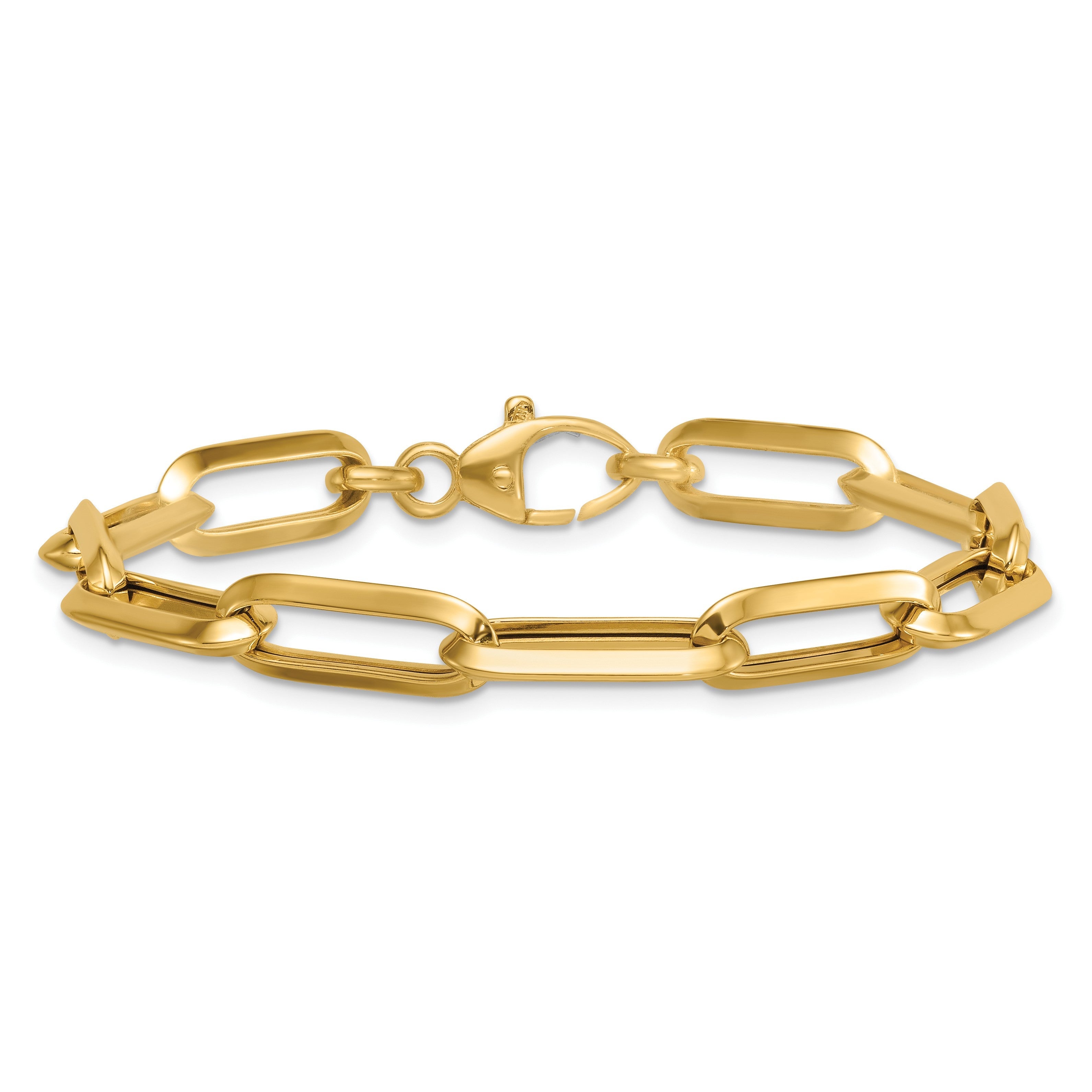 14K Gelbgold Poliert 7mm Büroklammer Glieder Kette 7.5 Zoll Armband