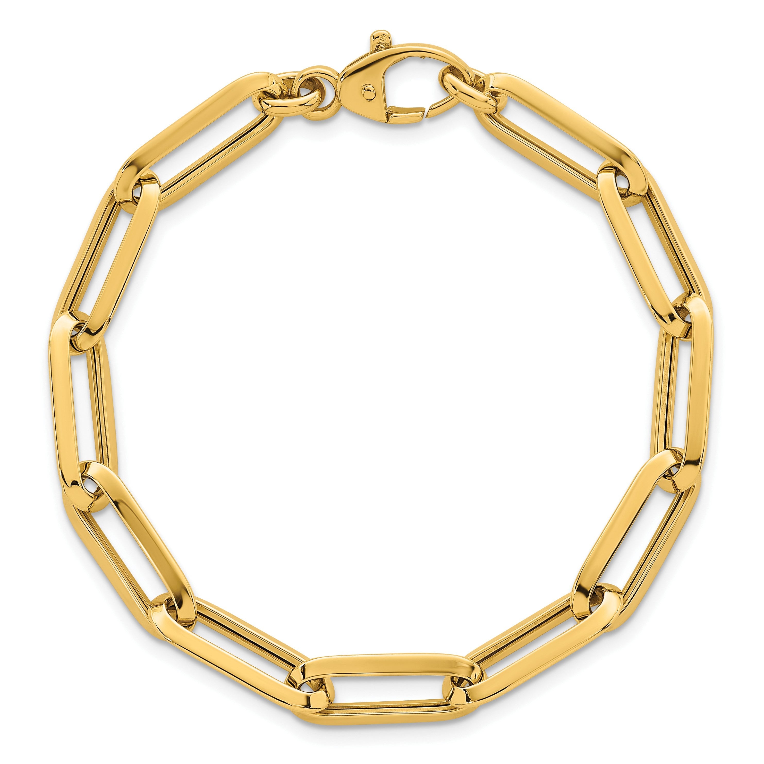 14K Gelbgold Poliert 7mm Büroklammer Glieder Kette 7.5 Zoll Armband