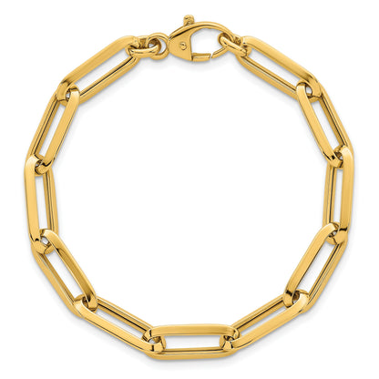 14K Gelbgold Poliert 7mm Büroklammer Glieder Kette 7.5 Zoll Armband