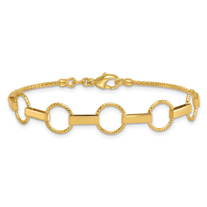 14K Gelbgold Poliert und Strukturiert Kreise und Bars 7.5 Zoll Armband