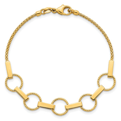 14K Gelbgold Poliert und Strukturiert Kreise und Bars 7.5 Zoll Armband