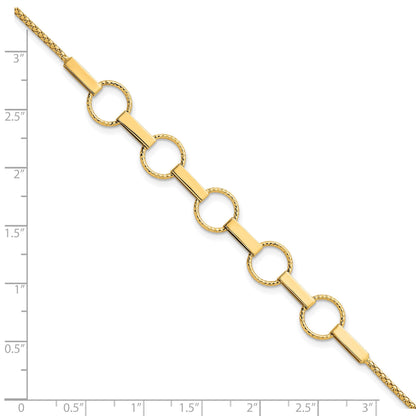 14K Gelbgold Poliert und Strukturiert Kreise und Bars 7.5 Zoll Armband