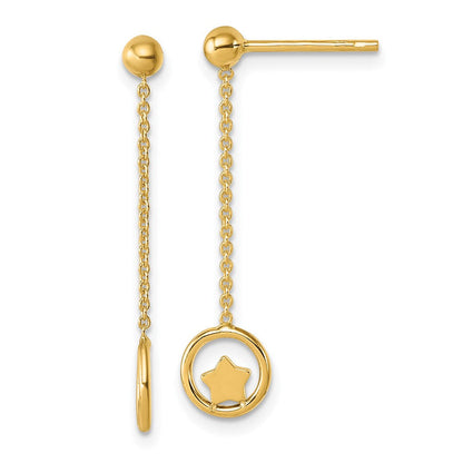 14K Gelbgold Poliert Sterne in Kreis Hängend Ohrstecker