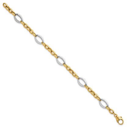 14K Bicolor Gold Bicolor Poliert Oval und Ankerkette Kette 7.25 Zoll Armband