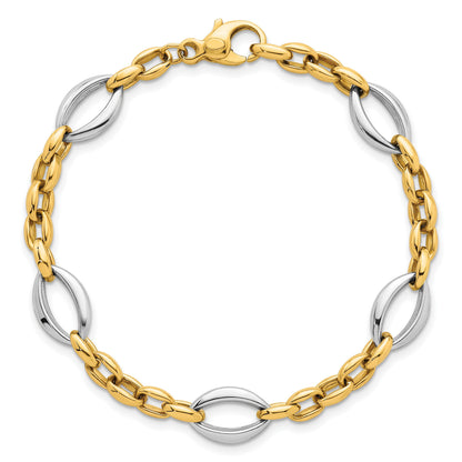 14K Bicolor Gold Bicolor Poliert Oval und Ankerkette Kette 7.25 Zoll Armband