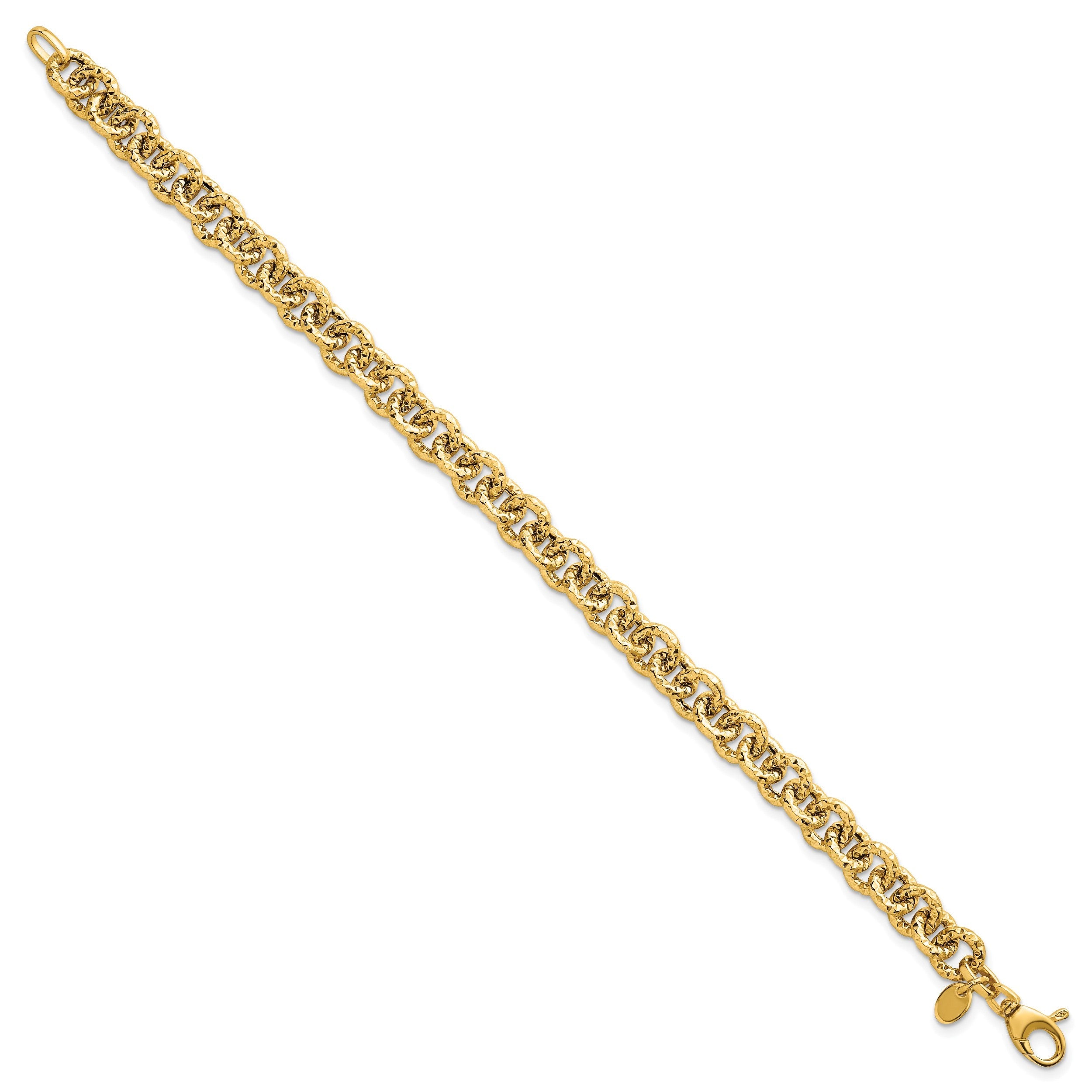14K Gelbgold Poliert und Strukturiert 7.3mm Ankerkette Kette 7.5 Zoll Armband