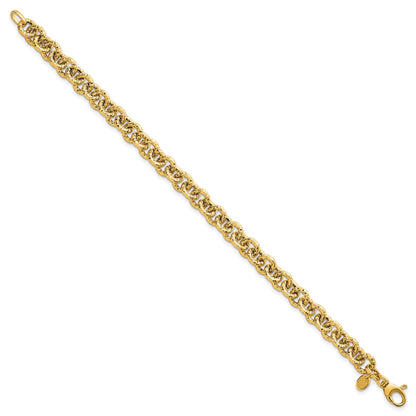 14K Gelbgold Poliert und Strukturiert 7.3mm Ankerkette Kette 7.5 Zoll Armband