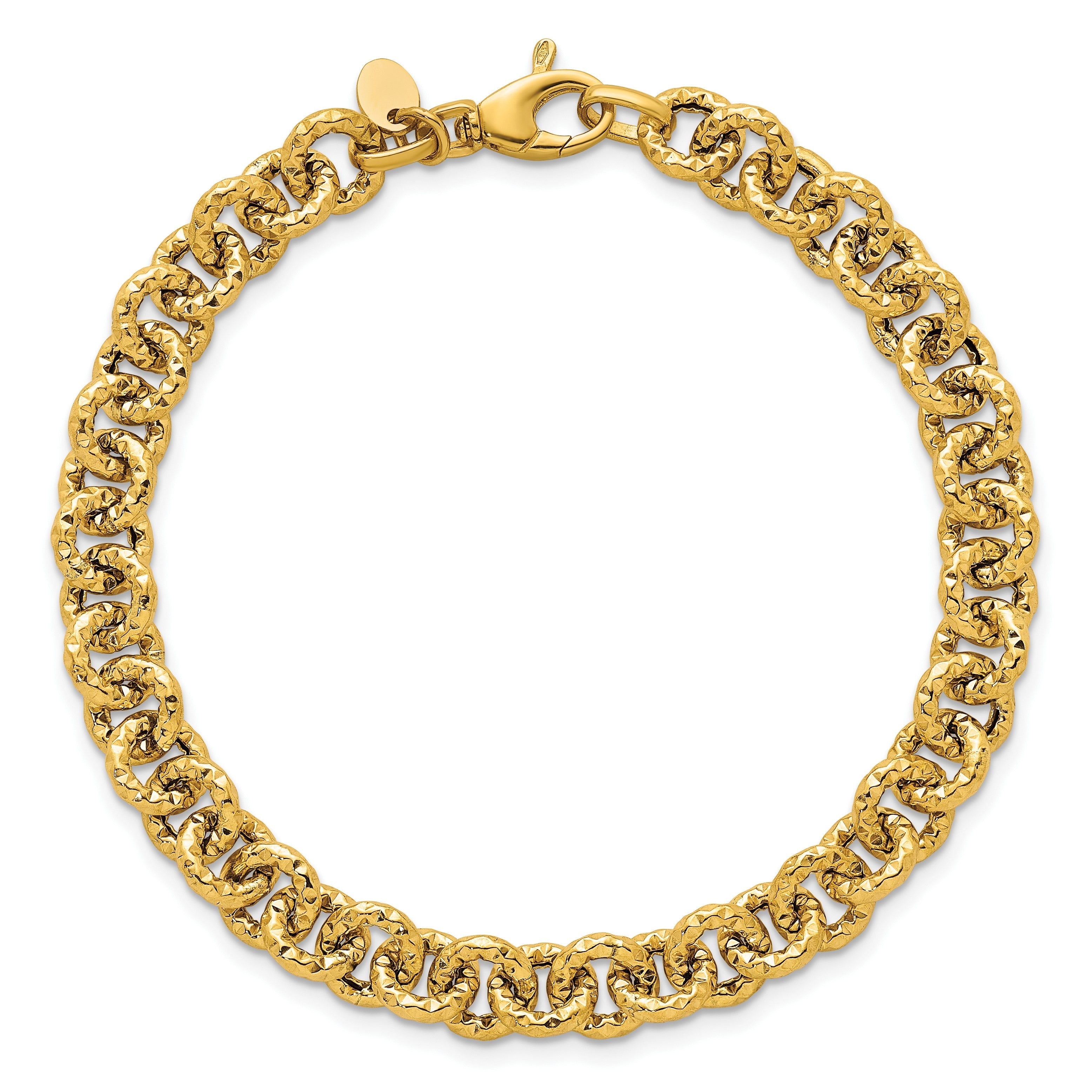 14K Gelbgold Poliert und Strukturiert 7.3mm Ankerkette Kette 7.5 Zoll Armband