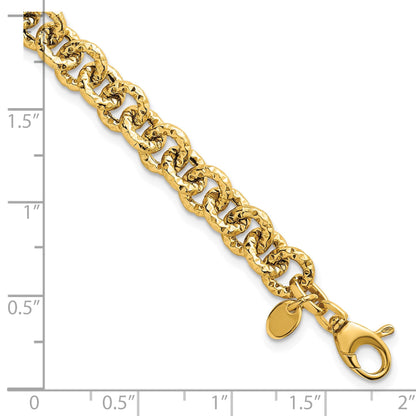 14K Gelbgold Poliert und Strukturiert 7.3mm Ankerkette Kette 7.5 Zoll Armband