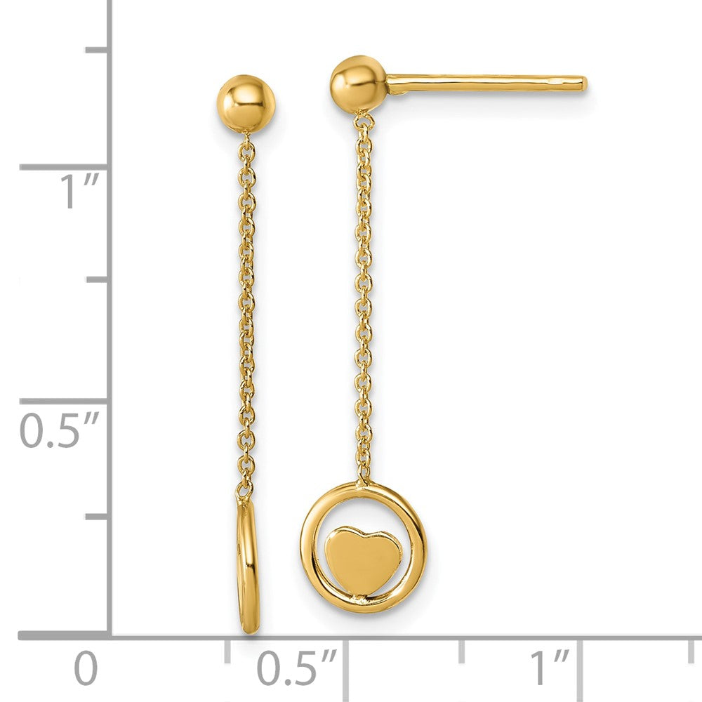 14K Gelbgold Poliert Herz in Kreis Hängend Ohrstecker