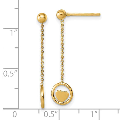 14K Gelbgold Poliert Herz in Kreis Hängend Ohrstecker