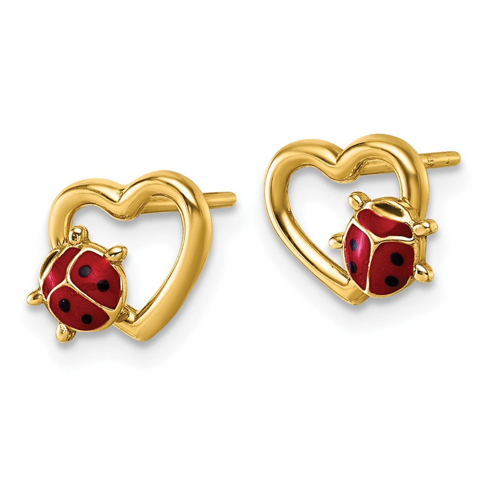 14K Gelbgold Poliert Herz mit Emailliert Damen Bug Ohrstecker