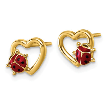 14K Gelbgold Poliert Herz mit Emailliert Damen Bug Ohrstecker
