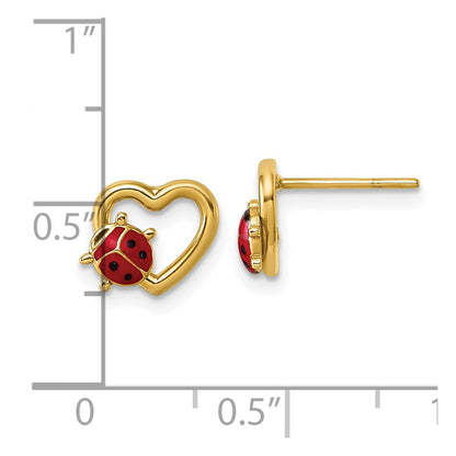 14K Gelbgold Poliert Herz mit Emailliert Damen Bug Ohrstecker