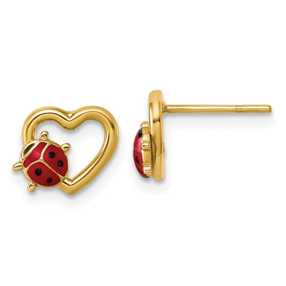 14K Gelbgold Poliert Herz mit Emailliert Damen Bug Ohrstecker