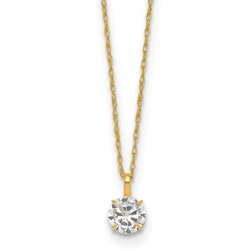 14K Gelbgold Poliert 5mm Zirkonia Solitär 18 Zoll Halskette