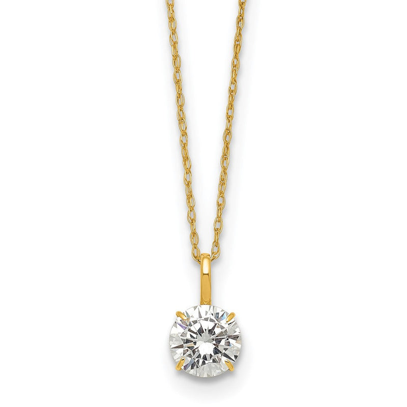 14K Gelbgold Poliert 6mm Zirkonia Solitär 18 Zoll Halskette