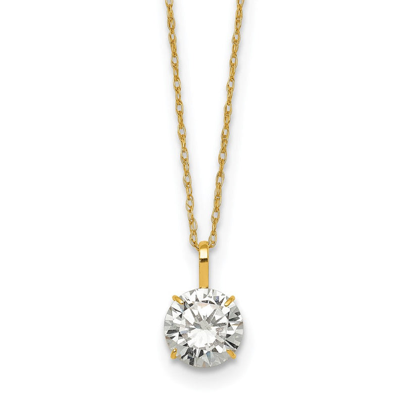 14K Gelbgold Poliert 7mm Zirkonia Solitär 18 Zoll Halskette