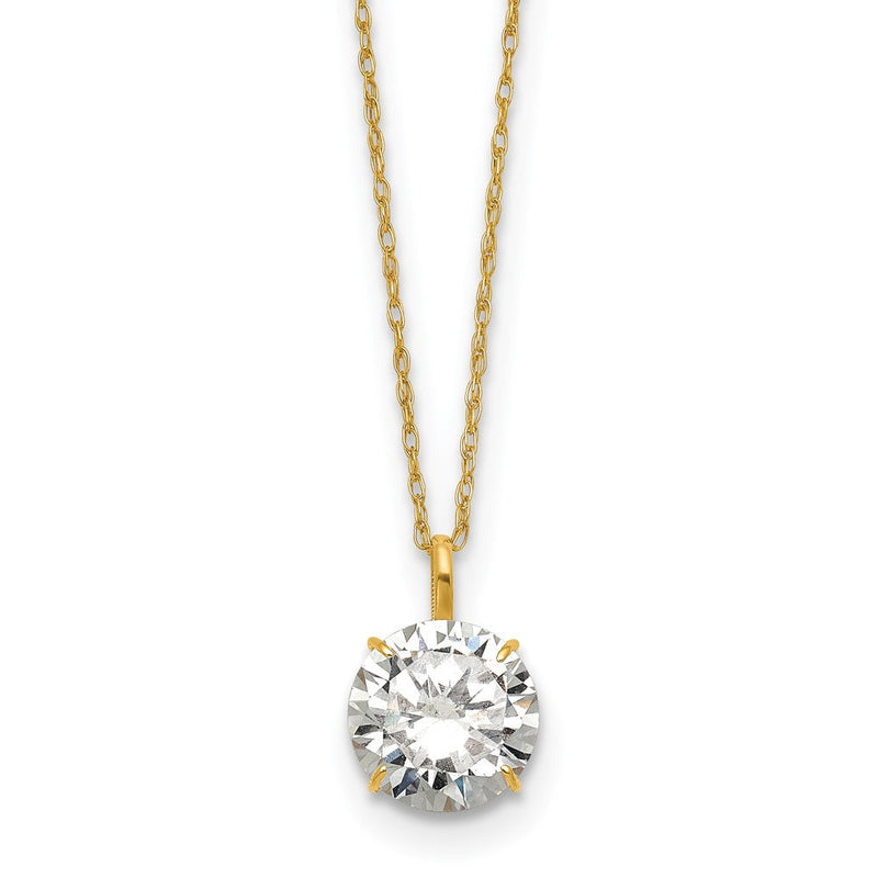 14K Gelbgold Poliert 8mm Zirkonia Solitär 18 Zoll Halskette