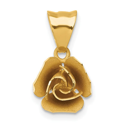 14K Gelbgold Gebürstet Rose Blume Anhänger