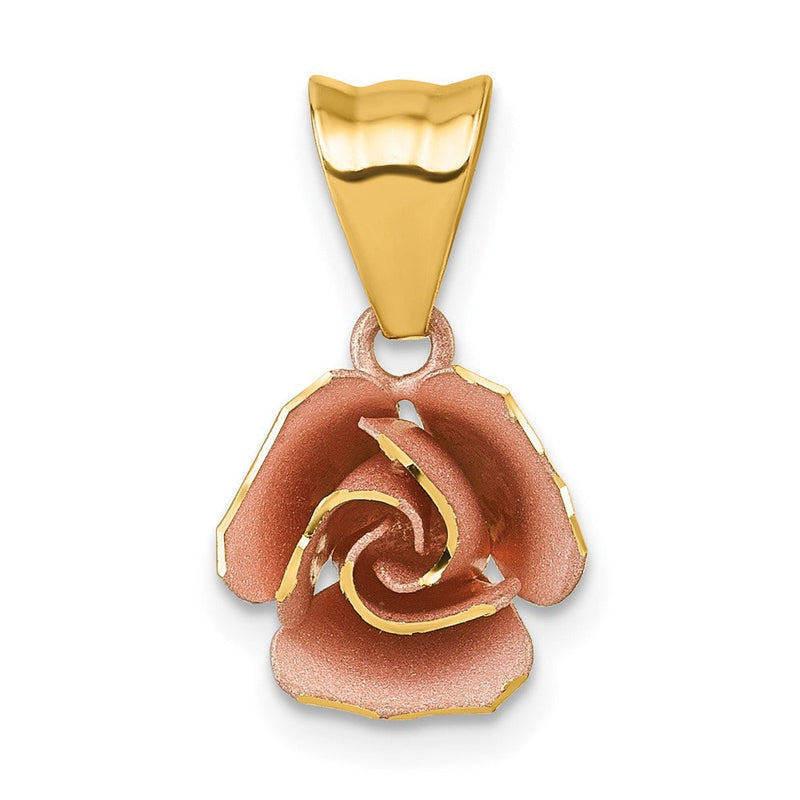 14K Gelb & Rhodium mit Rose Beschichtung Gebürstet Rose Blume Anhänger