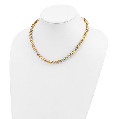 14K Gelbgold 18 Zoll 7mm Poliert Fantasie Erbs Glieder Halskette