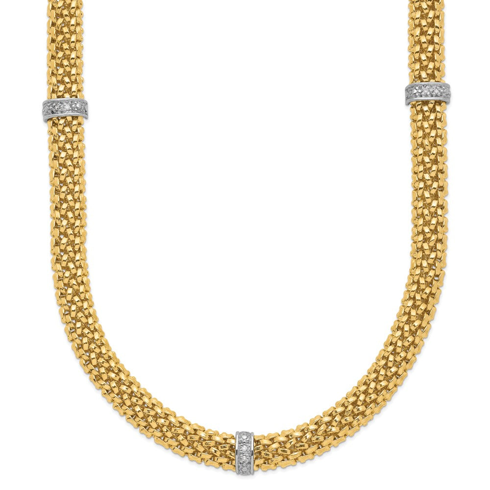 14K Bicolor 17 Zoll.05ct Completed Poliert Diamant & Netz Halskette