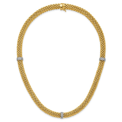 14K Bicolor 17 Zoll.05ct Completed Poliert Diamant & Netz Halskette
