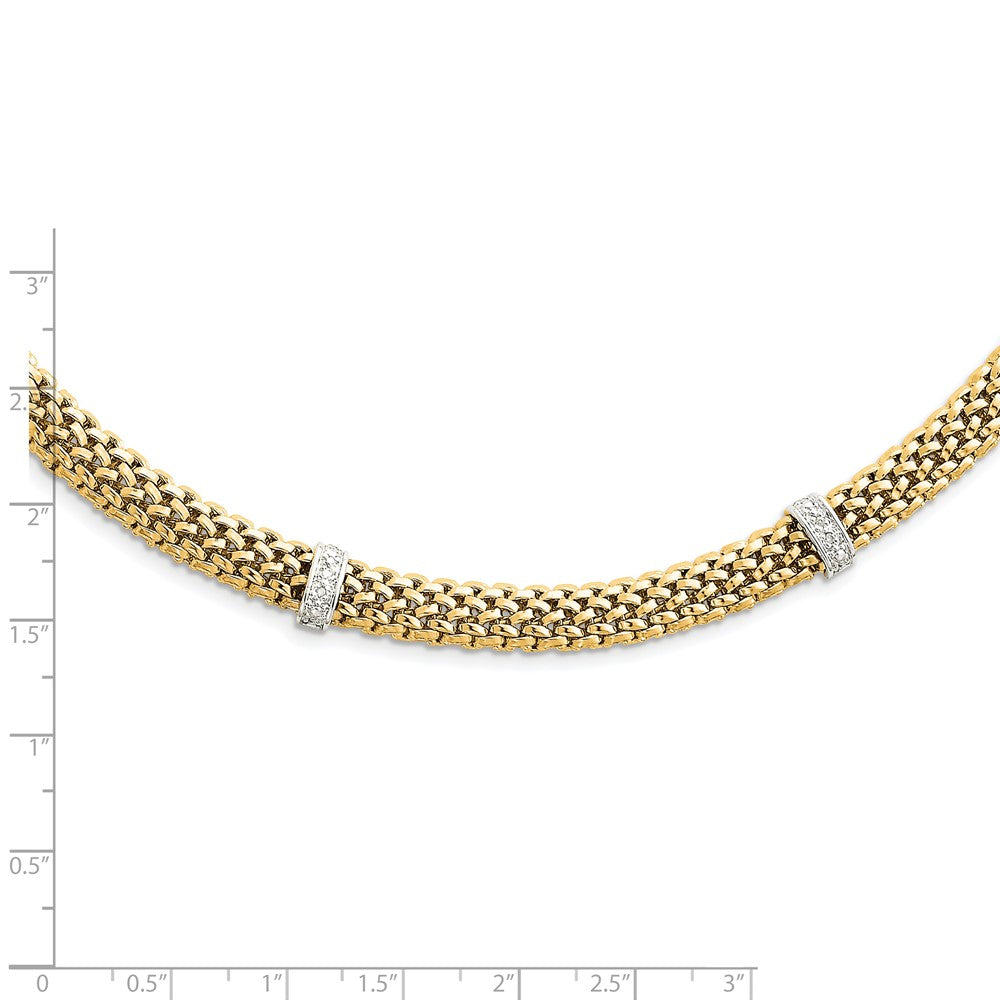 14K Bicolor 17 Zoll.05ct Completed Poliert Diamant & Netz Halskette