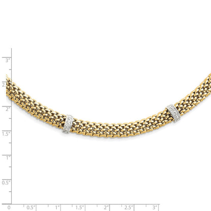 14K Bicolor 17 Zoll.05ct Completed Poliert Diamant & Netz Halskette