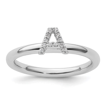 14K Weißgold Stapelbar Diamant Initiale A Größe 7 Ring