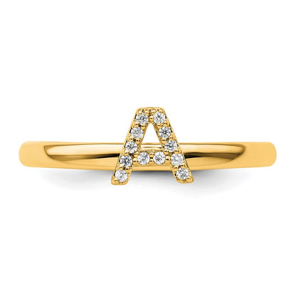 14K Gelbgold Stapelbar Diamant Initiale A Größe 7 Ring