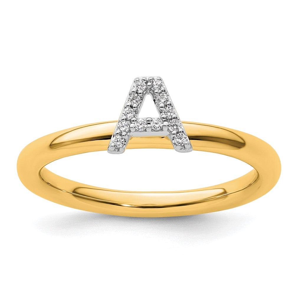 14K Gelbgold Stapelbar Diamant Initiale A Größe 7 Ring