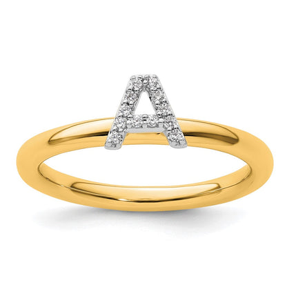 14K Gelbgold Stapelbar Diamant Initiale A Größe 7 Ring