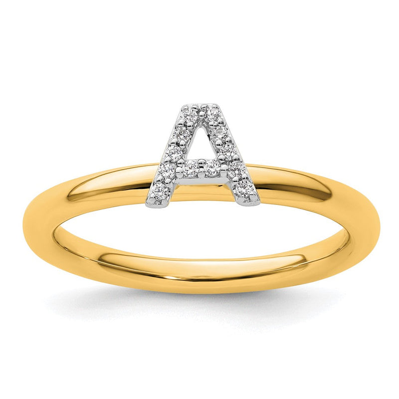 14K Gelbgold Stapelbar Diamant Initiale A Größe 7 Ring