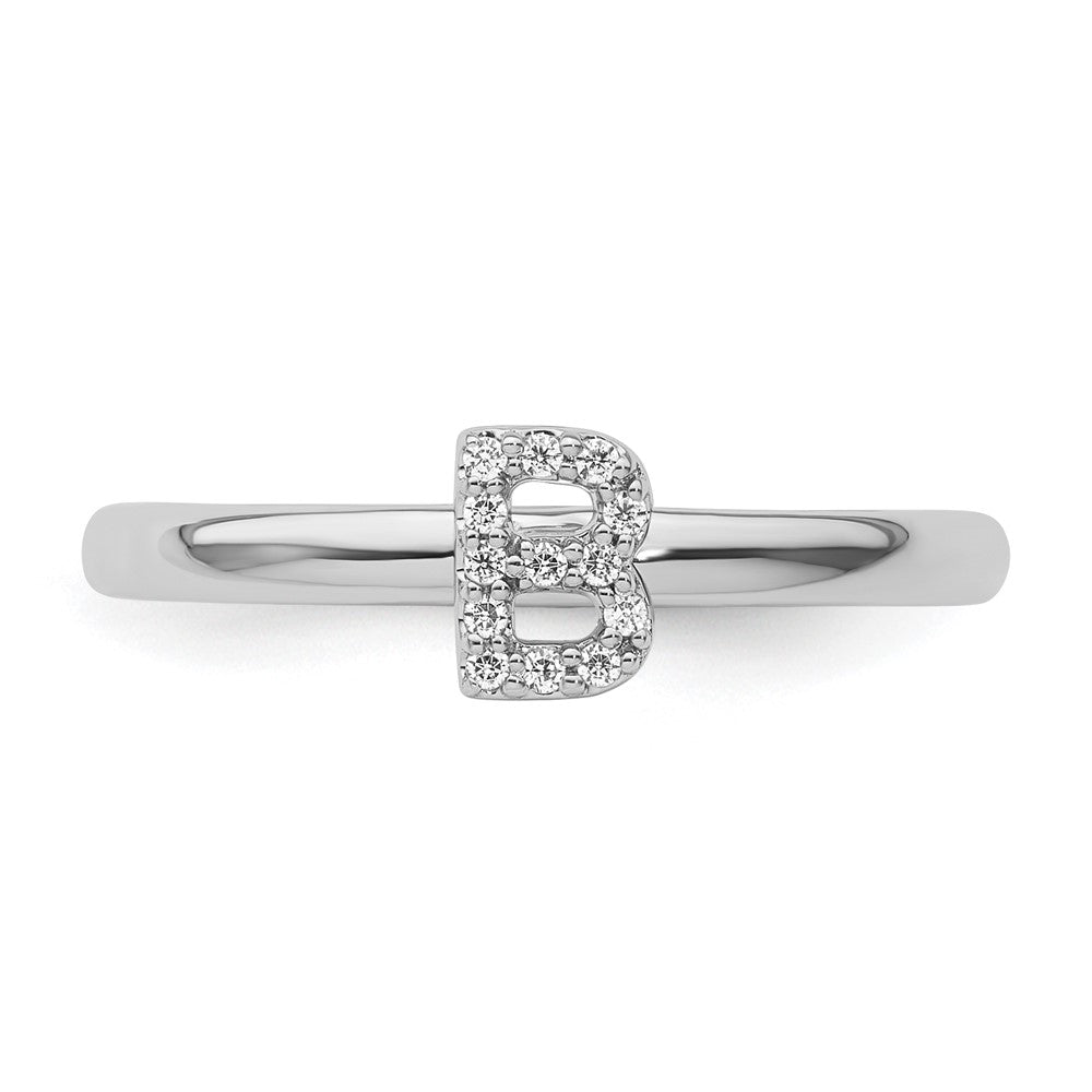 14K Weißgold Stapelbar Diamant Initiale B Größe 7 Ring