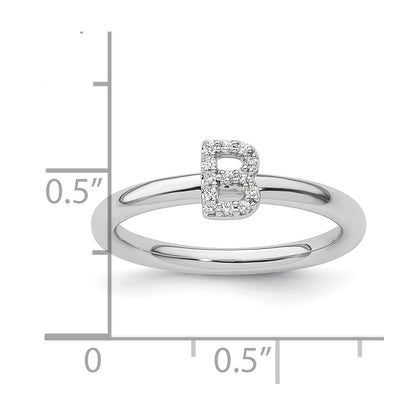 14K Weißgold Stapelbar Diamant Initiale B Größe 7 Ring