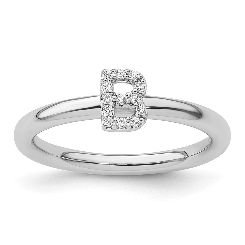 14K Weißgold Stapelbar Diamant Initiale B Größe 7 Ring