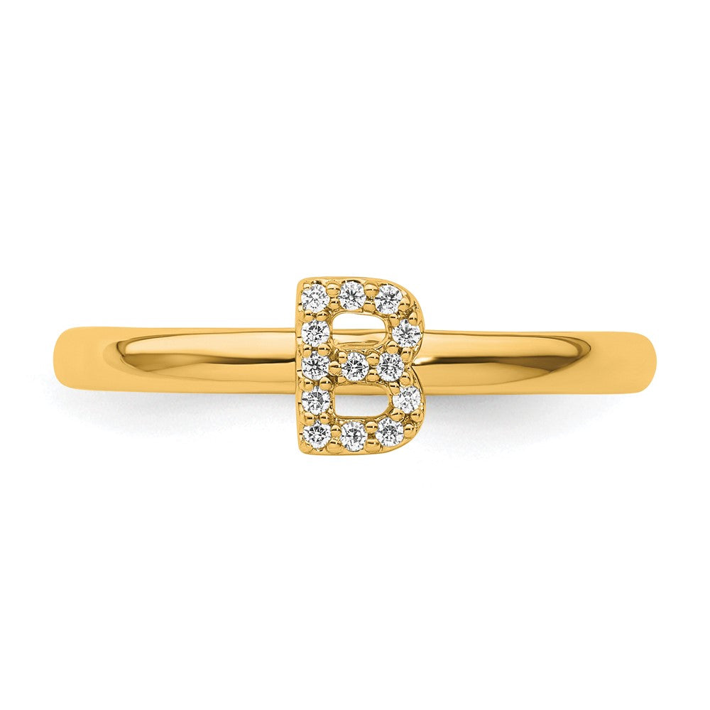 14K Gelbgold Stapelbar Diamant Initiale B Größe 7 Ring