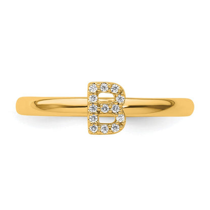 14K Gelbgold Stapelbar Diamant Initiale B Größe 7 Ring