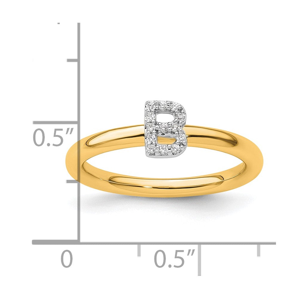 14K Gelbgold Stapelbar Diamant Initiale B Größe 7 Ring