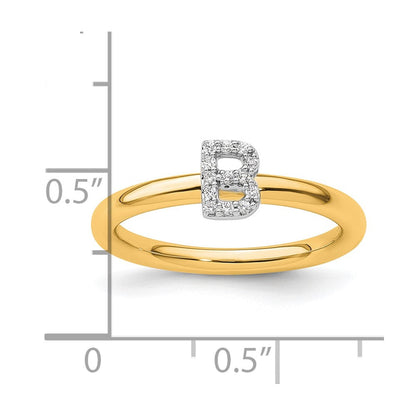14K Gelbgold Stapelbar Diamant Initiale B Größe 7 Ring