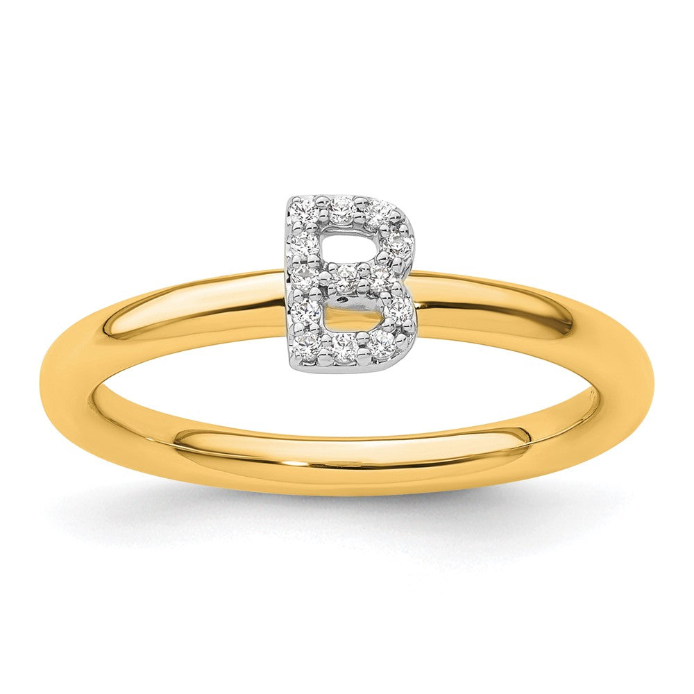 14K Gelbgold Stapelbar Diamant Initiale B Größe 7 Ring