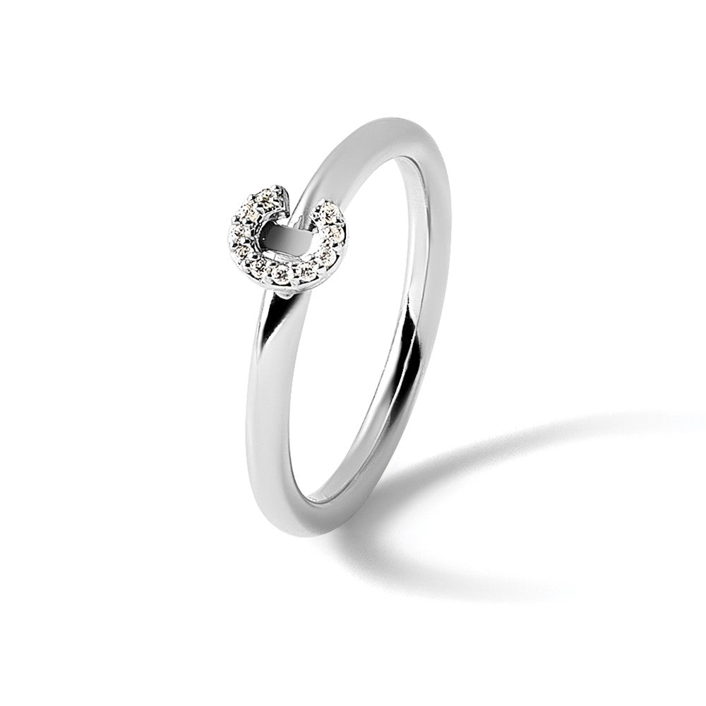 14K Weißgold Stapelbar Diamant Initiale C Größe 7 Ring