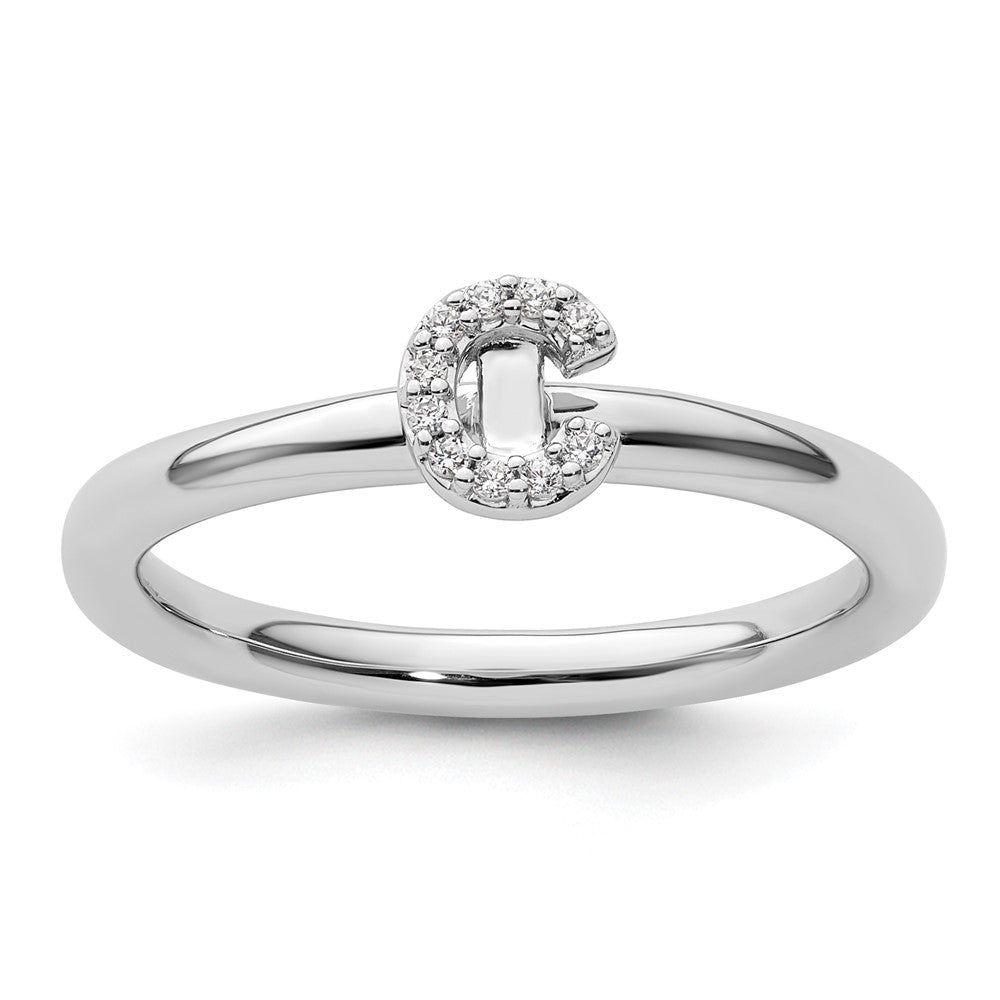 14K Weißgold Stapelbar Diamant Initiale C Größe 7 Ring