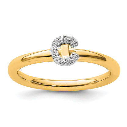 14K Gelbgold Stapelbar Diamant Initiale C Größe 7 Ring